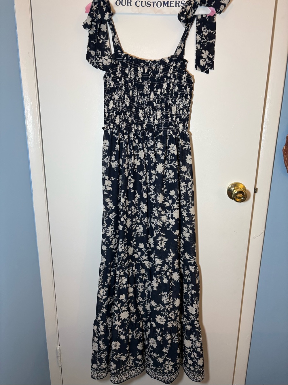 Max Studio Navy & White Floral Tie-Shoulder Maxi Dress
